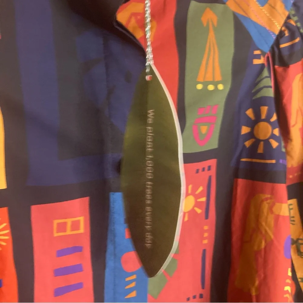 NEW FARM Rio Colorful Tropical Icons Blouse Puff Sleeves Cotton Bird Size S or M